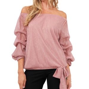 Metallic Lantern-Sleeve Off-The-Shoulder Top Size XL